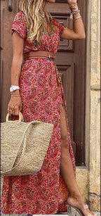 Zahira Exclusive Women's Floral Maxi Dress with High Side Slit Evening Wear Edit