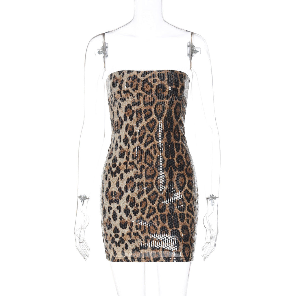 Arleen Strapless Sequin Leopard Mini Dress