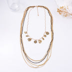Layered Bead Chain Geometric Charm Statement Necklace
