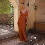 Backless Slit Solid Color Dress Sling Slim Mid Length
