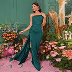 Chest Wrapped Elegant Boat Neck Long Cocktail Hip Wrapped Ribbon Evening Dress Bridesmaid Dress Dress