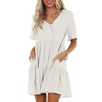 Giddy Pocketed Babydoll Dress Ecru