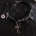 Hiphop Dark Cross Rivet Triple Leather Chain Personality Necklace