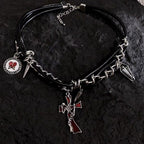 Hiphop Dark Cross Rivet Triple Leather Chain Personality Necklace