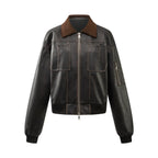 PU Leather Jacket with Lamb Wool Collar