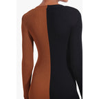 Abril Colorblock Button Front Knit Midi Dress Black Tan