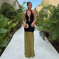 Mairead Spliced Split-Neck Maxi Dress