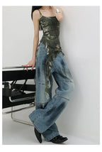 Vintage Distressed And Dirt-Dyed Patchwork Wide-Leg Jeans