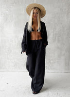 Merlot – Relaxed Cotton Shirt & Wide-Leg Pants Set