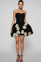Merfd Black Strapless Puffy Mini Dress