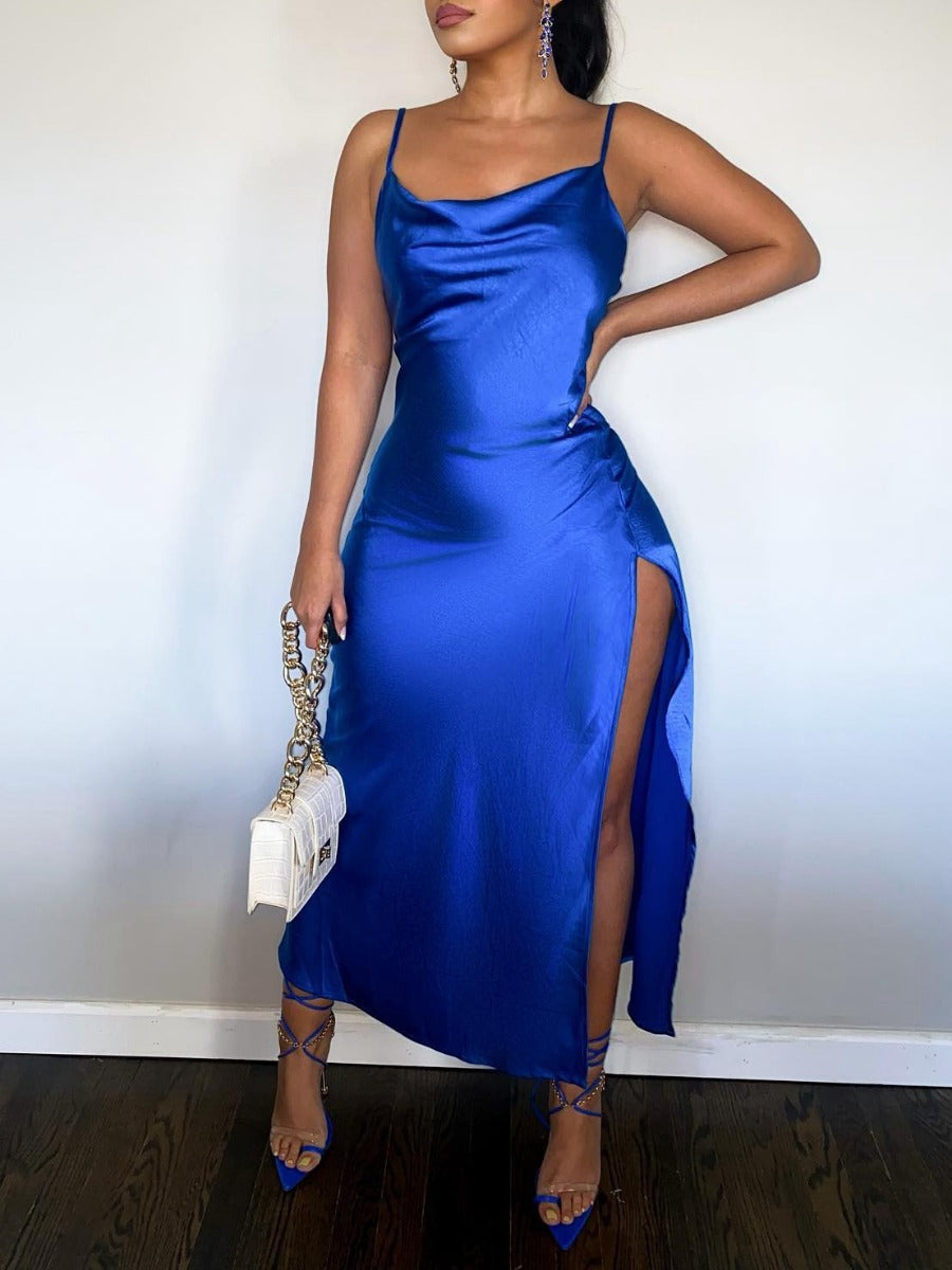 Turn Of Events Satin Midi Slip Dress Electric Blue FINAL