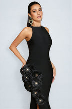 Noa Black 3D Floral Bandage Maxi Dress