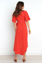 Santos Ruffle Wrap Midi Dress Rust
