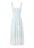 Fiorella Embroidered Maxi Dress – Eyelet Cotton Dress with Open Back & Ruffle Straps