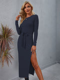 Mona Ruched Knit Midi Dress Navy