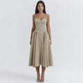 V neck Strap Mid Length Dress Waist Tight Slim Backless Dress for