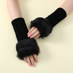 Faux Fur Knit Diamond Pattern Gloves