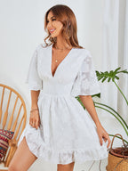 Morgana Cotton Eyelet Button Down Dress Off White