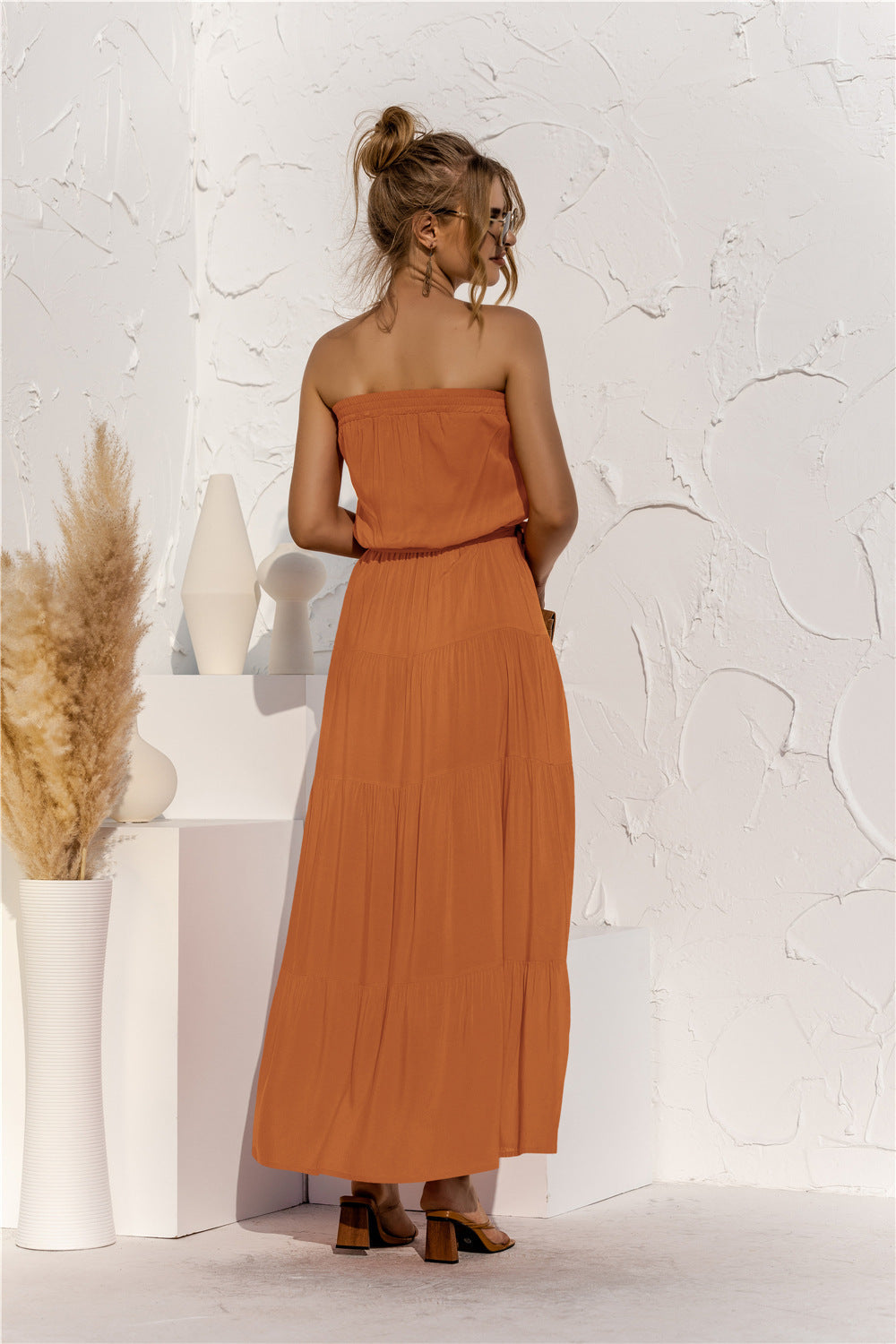 Free Falling Strapless Tiered Maxi Dress Golden Yellow
