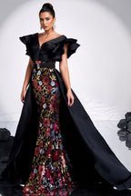 Ariasd Black Sequin Flower Maxi Dress