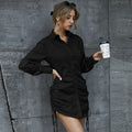 Reha Ruched Button Down Shirt Dress Black