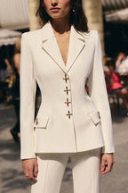 Cross-Shaped Button Blazer,Vest And Trouser Set