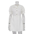 French Dress High Sense Peter Pan Collar Short Sleeve Slim Fit Elegant A Line Dress