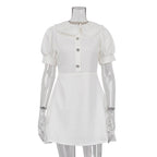 French Dress High Sense Peter Pan Collar Short Sleeve Slim Fit Elegant A Line Dress