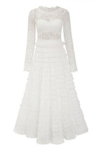 Yuio White Hollow Lace A-line Maxi Dress