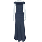 Wear Solid Color Elegant Tube Top Fairy Dress Zipper Raglan Sleeve off Neck Length Dress