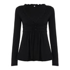 Analy Ruched V-Neck Long Sleeve Top
