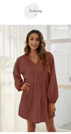 From Autumn To Spring Cotton Babydoll Dress Soft Rust