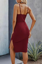 Impeccable Tie Front Ruffle Midi Dress Red