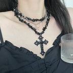 Diamond Cross Star Double Layer Hiphop Dark Necklace