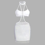 High Neck Cami Bra Sexy Siamese Cropped Outfit Hip Skirt Net Drill Women Milk Silk