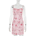 Rose Print Suspenders Casual Dress