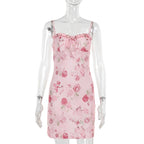 Rose Print Suspenders Casual Dress
