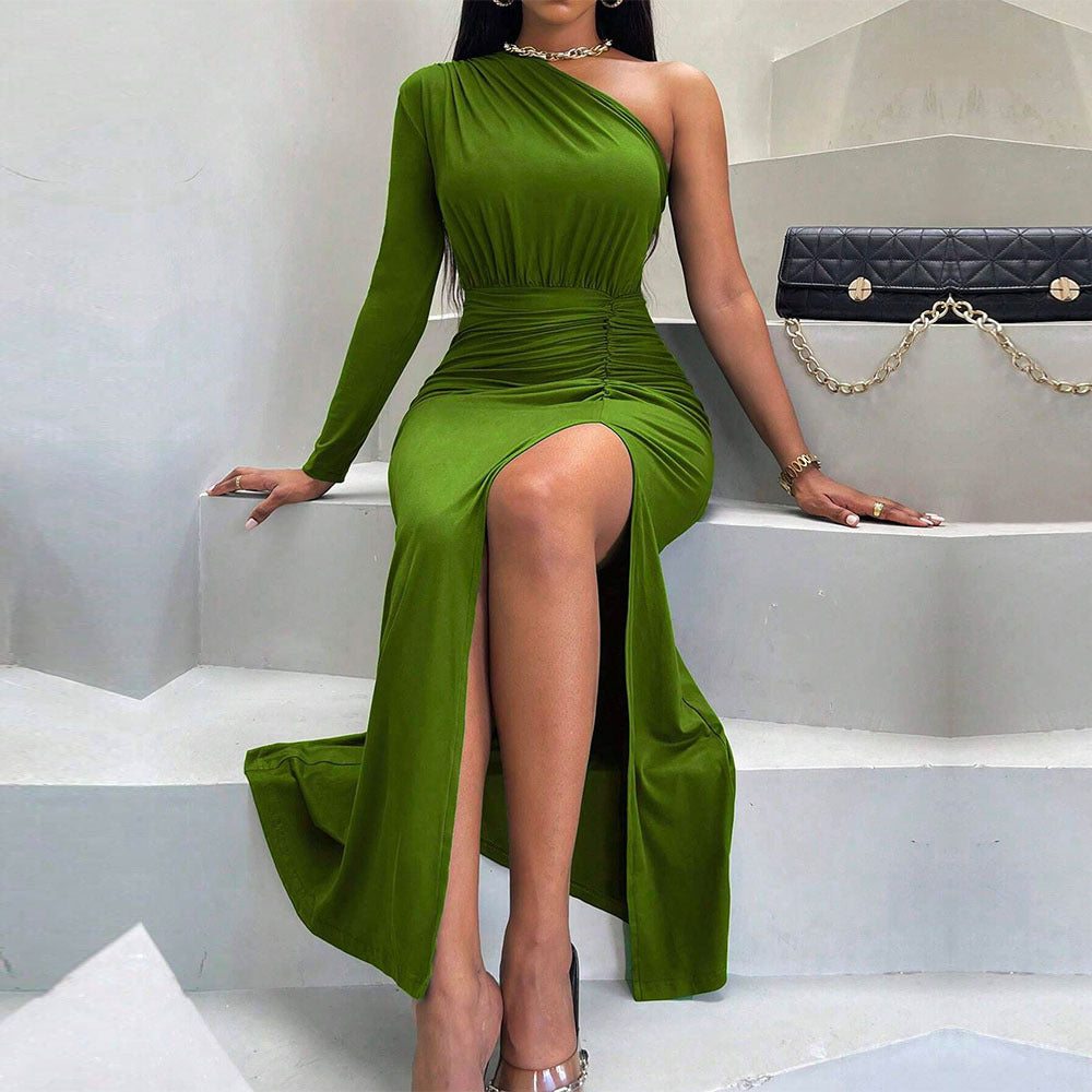 Socialite Slit Dress Pleated Tight High Sense Formal Dress