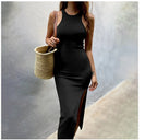 Maguire Mock Neck Slit Maxi Dress Black