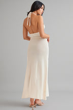 Odele Halter Floral Applique Knit Maxi Dress