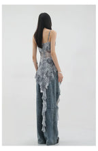 Vintage Distressed And Dirt-Dyed Patchwork Wide-Leg Jeans