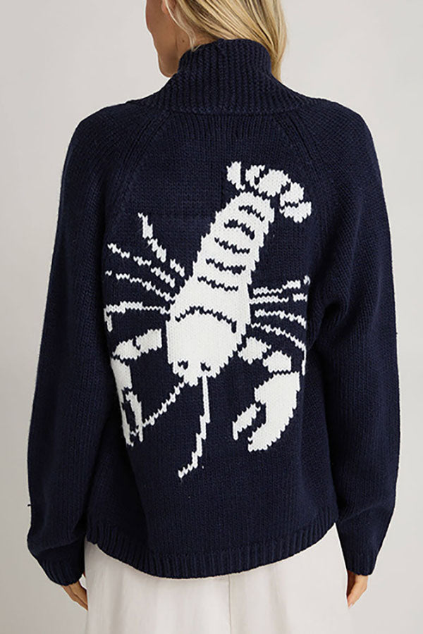 Fashion Lobster Pattern Casual Long Sleeve Knit Cardigan