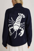 Fashion Lobster Pattern Casual Long Sleeve Knit Cardigan