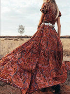 DressBetty - Print V-Neck Bohemian Holiday Dress