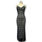 Deep V Lace Halter Back Maxi Dress