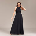 Halter Backless Pleated Waist Party Back Zipper Black a Large Swing Fully Lined Evening Dress