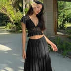 Lace V-Neck Two-Piece Skirt Set