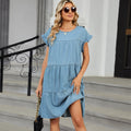 Solid Color Pullover round Neck Denim Dress Loose Casual Dress