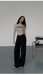 Black High-Waist Straight-Leg Suit Trousers