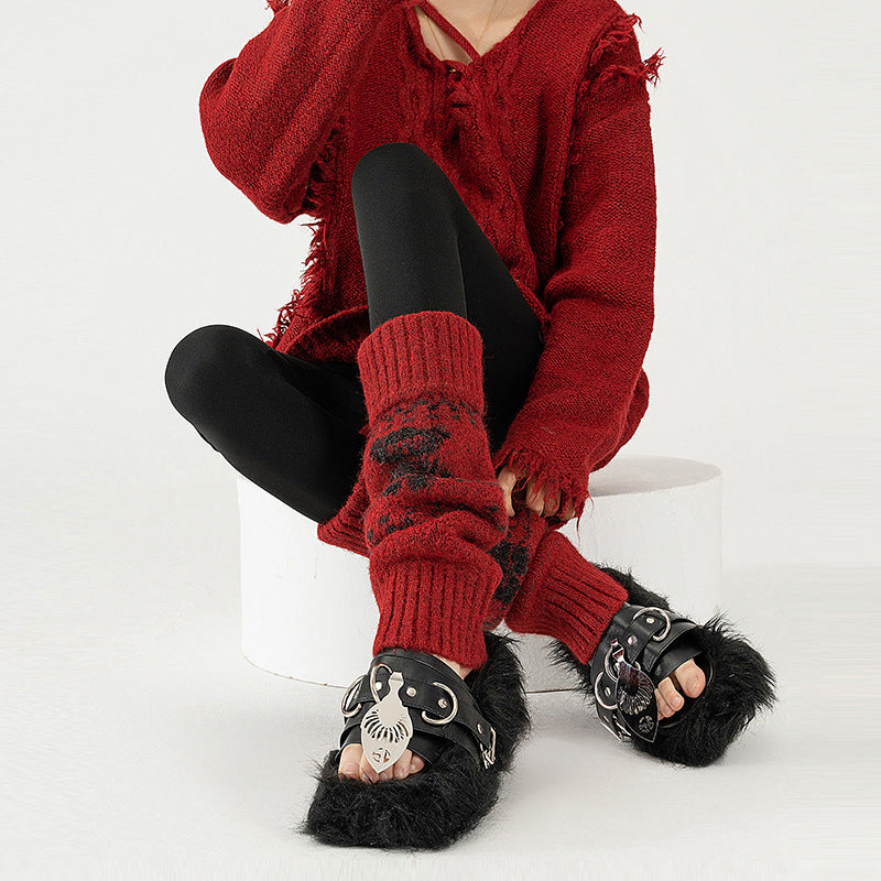 Wool Chunky Slouchy Sexy Red Leg Warmers